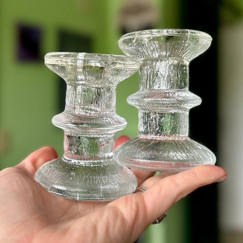 Mini VTG Glass Bright Charming Candlestick Holder Set of 2